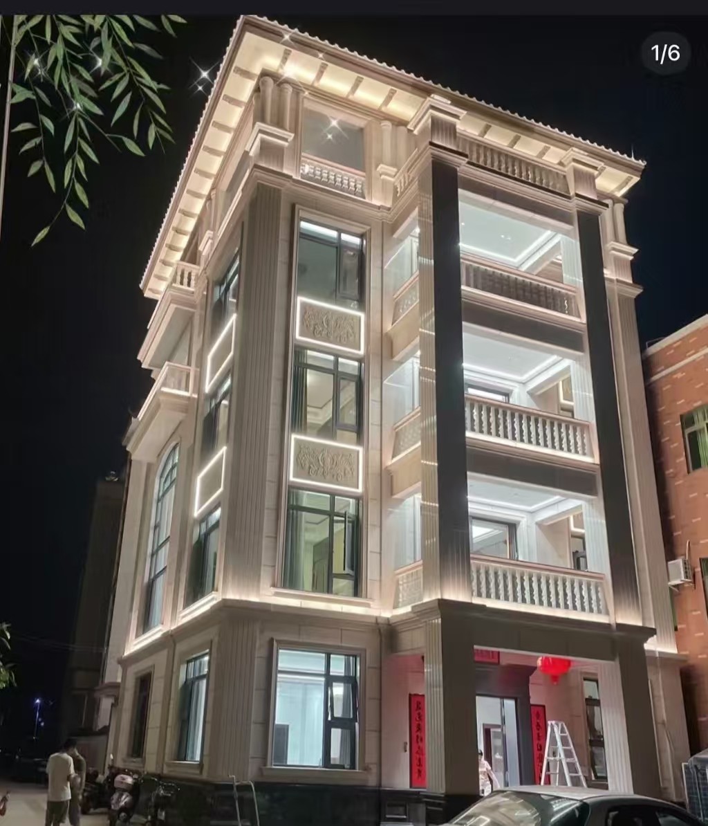 曲靖 芝麻白花岗岩别墅外墙夜间效果