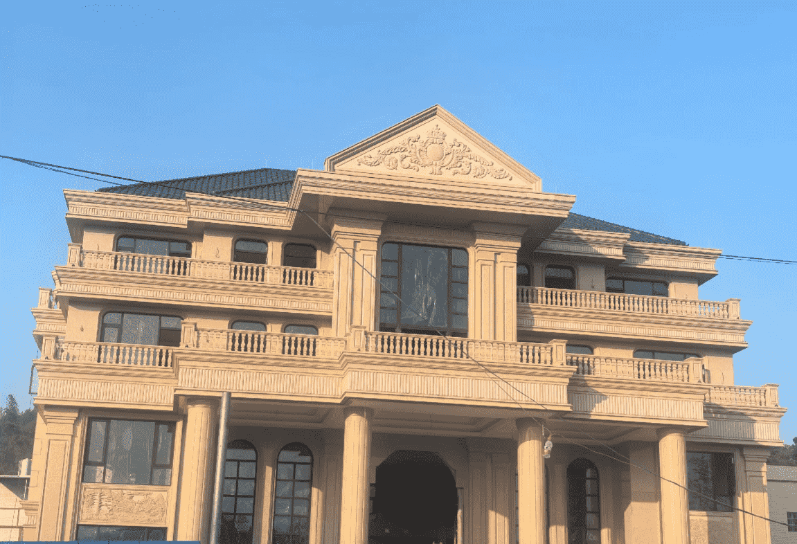 曲靖黄金麻别墅外墙干挂石材效果示例